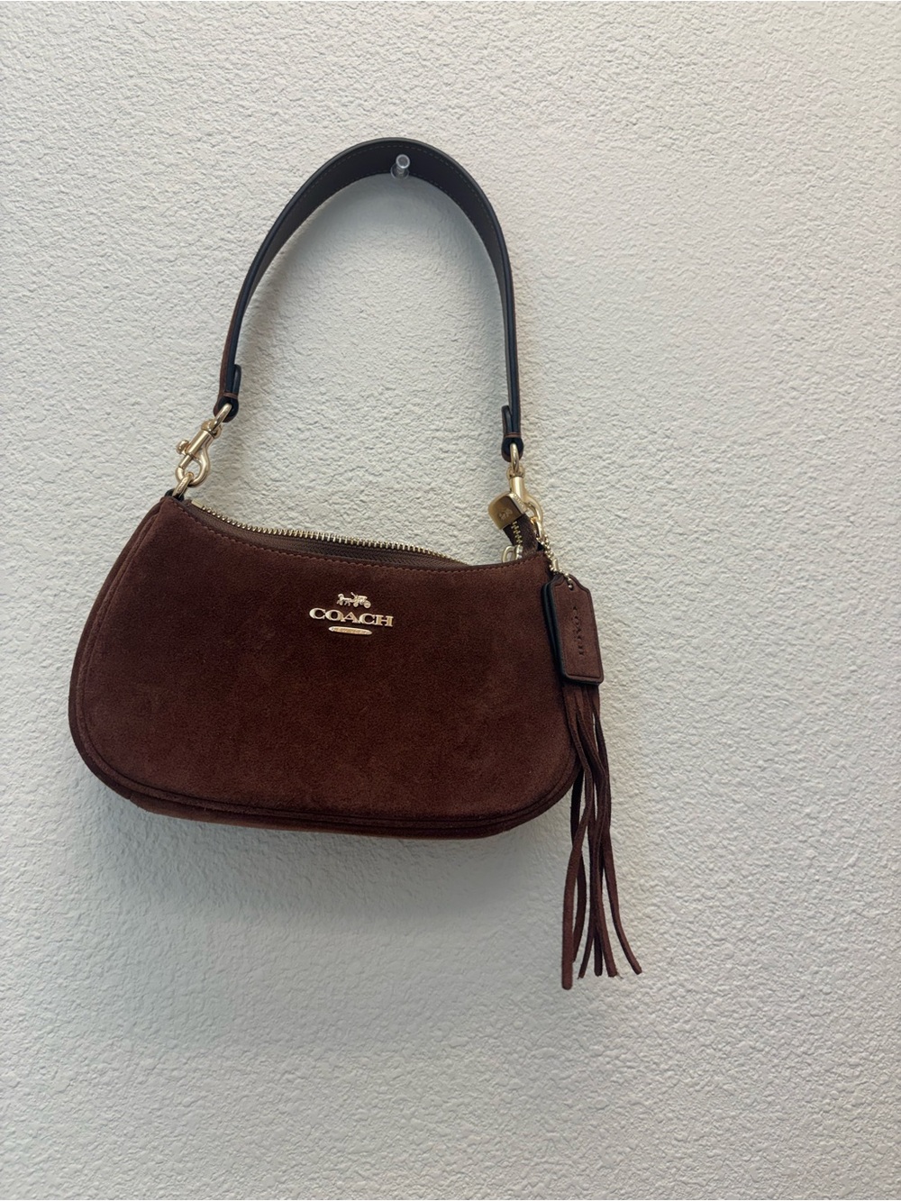 Coach Brown Suede Shoulder Bag with Tassel